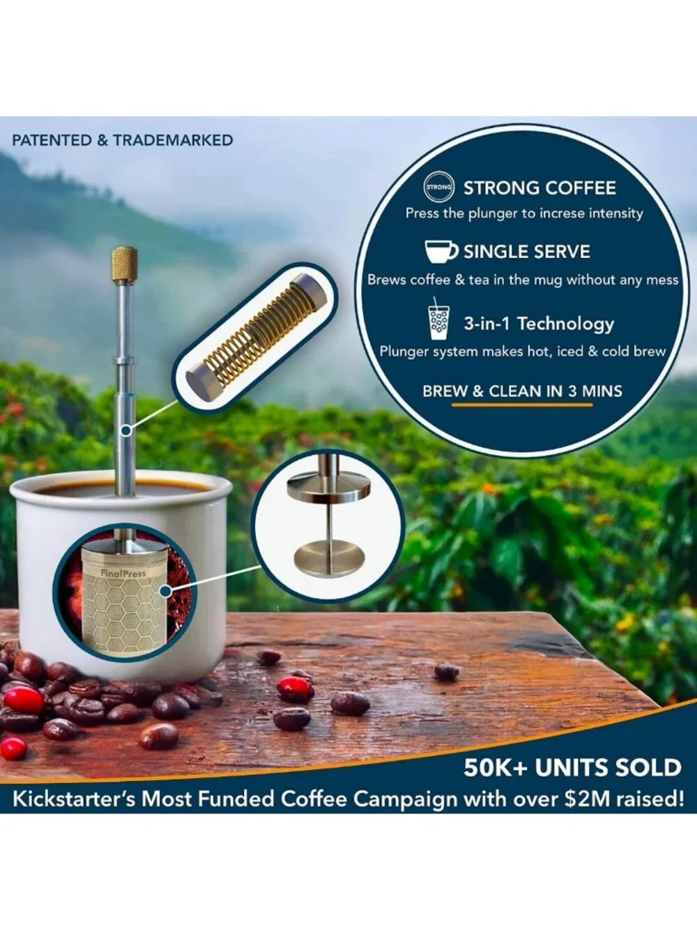 Portable Stainless Steel French Press - 3-in-1 Coffee & Tea Maker for Home